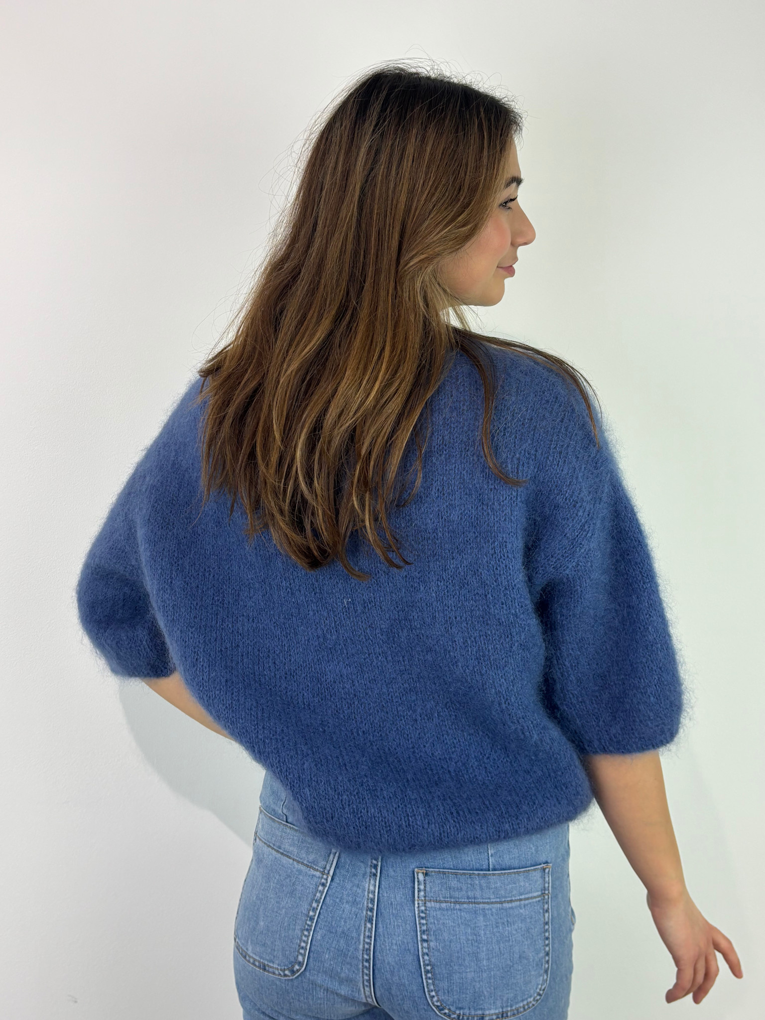 Kellara soft mohair s/s knit Indigo Denim blue-4