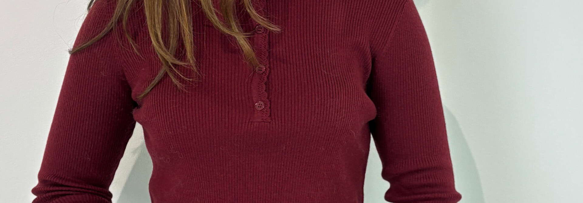 Cleo polo ruches rib t-shirt pull Burgundy