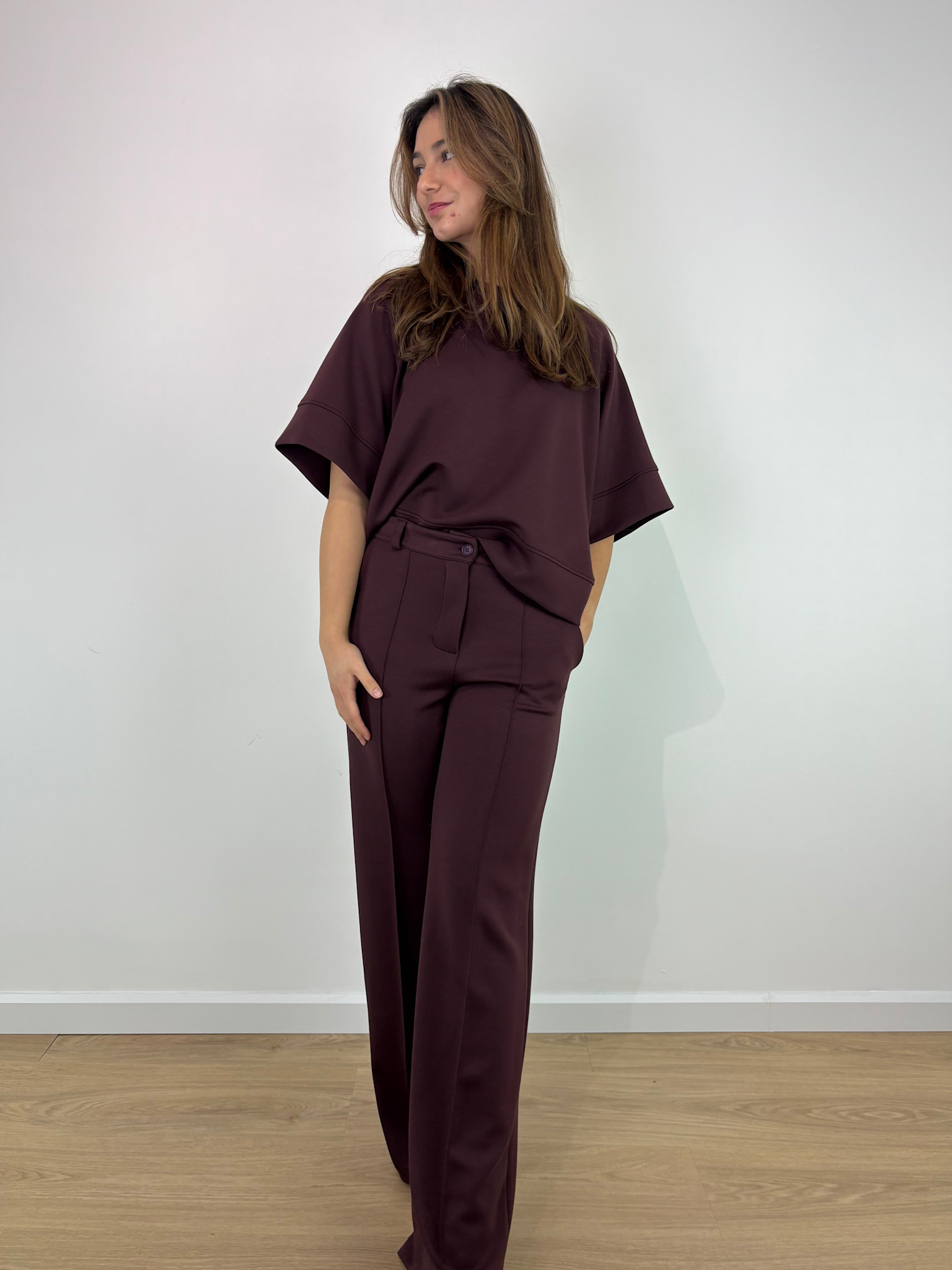 Puba fine jogging pant with couture stiching Burgundy-2