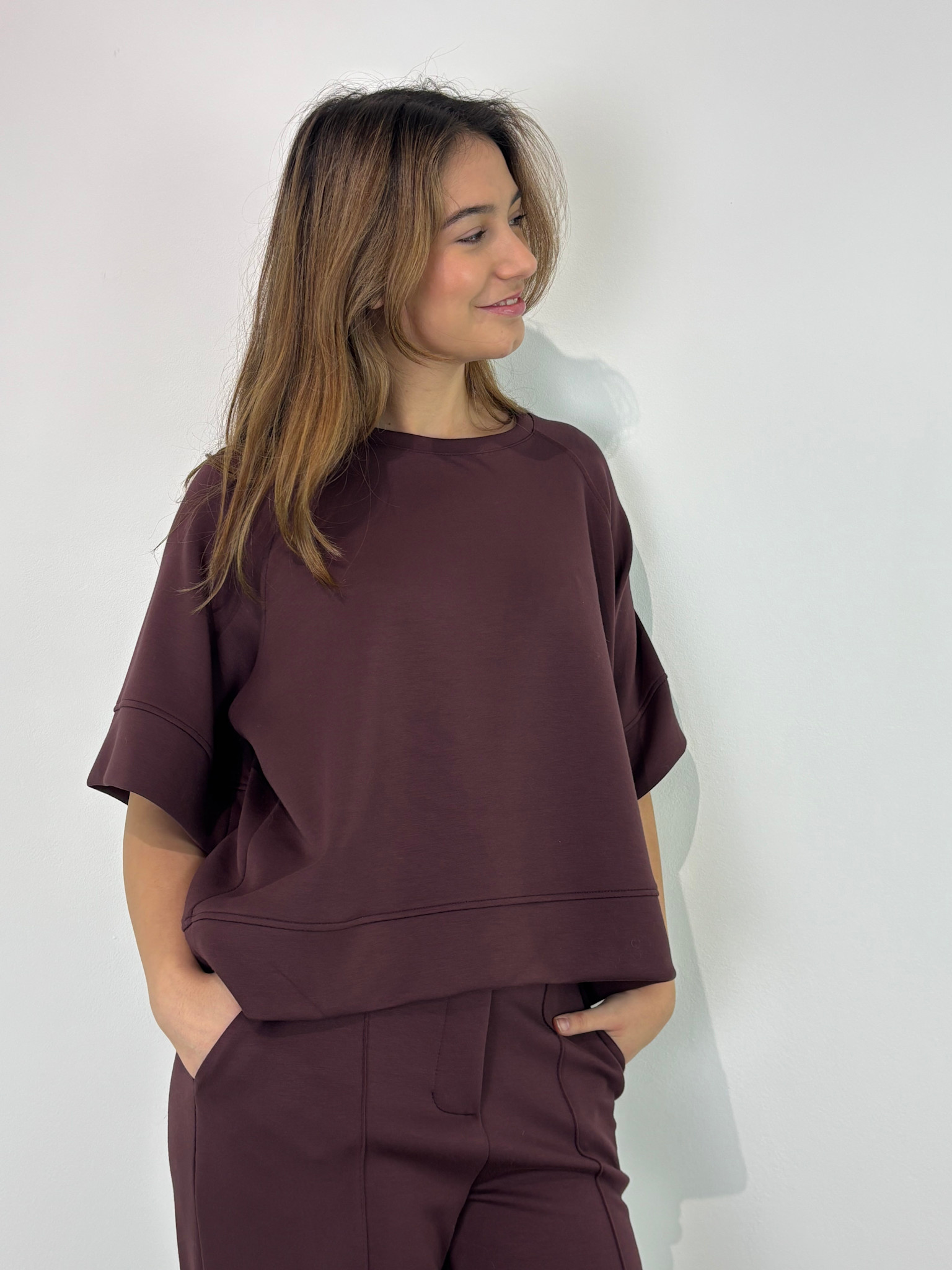 Kawal fine jersey s/s sweater top Burgundy-1