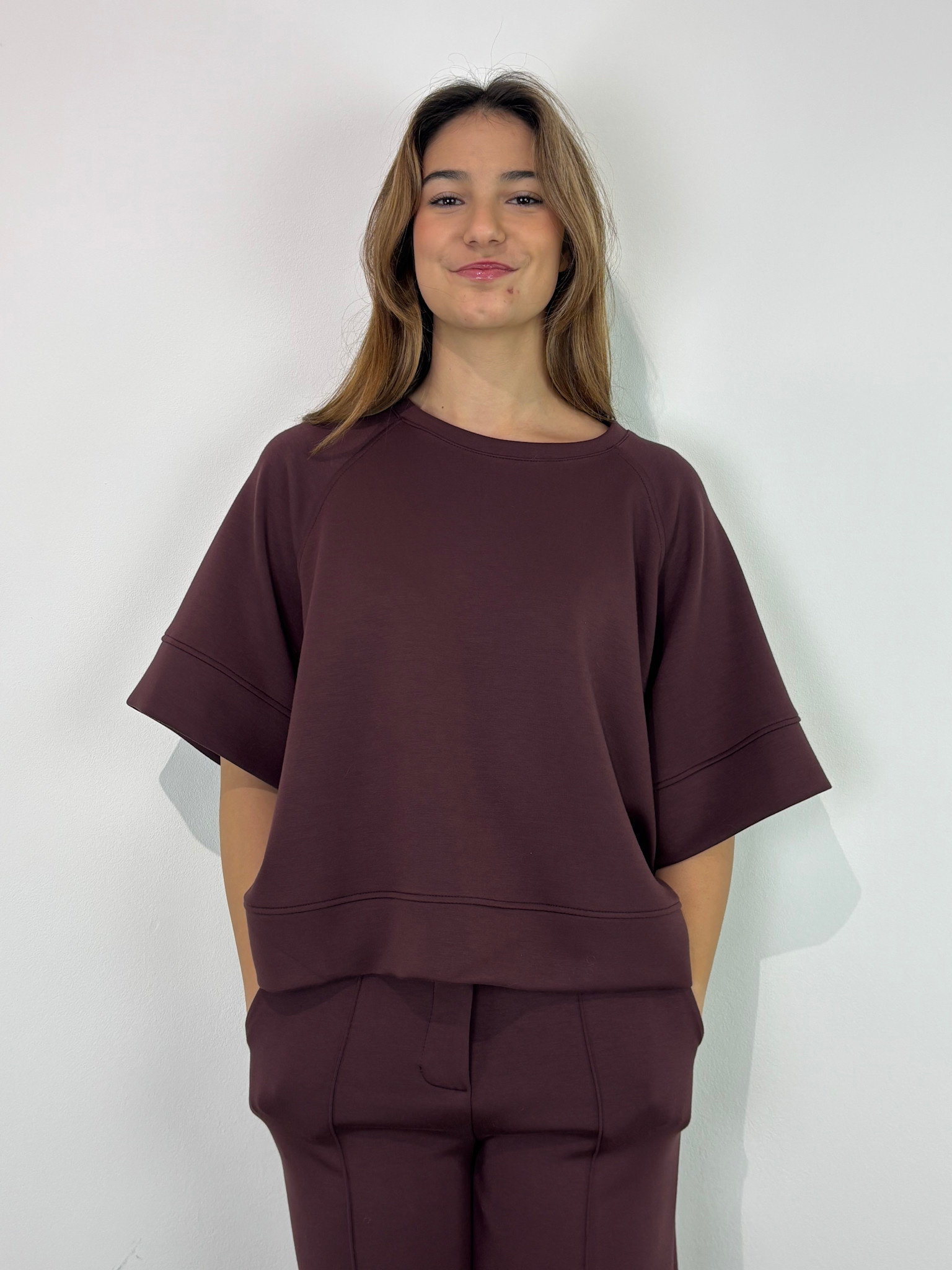 Kawal fine jersey s/s sweater top Burgundy-3