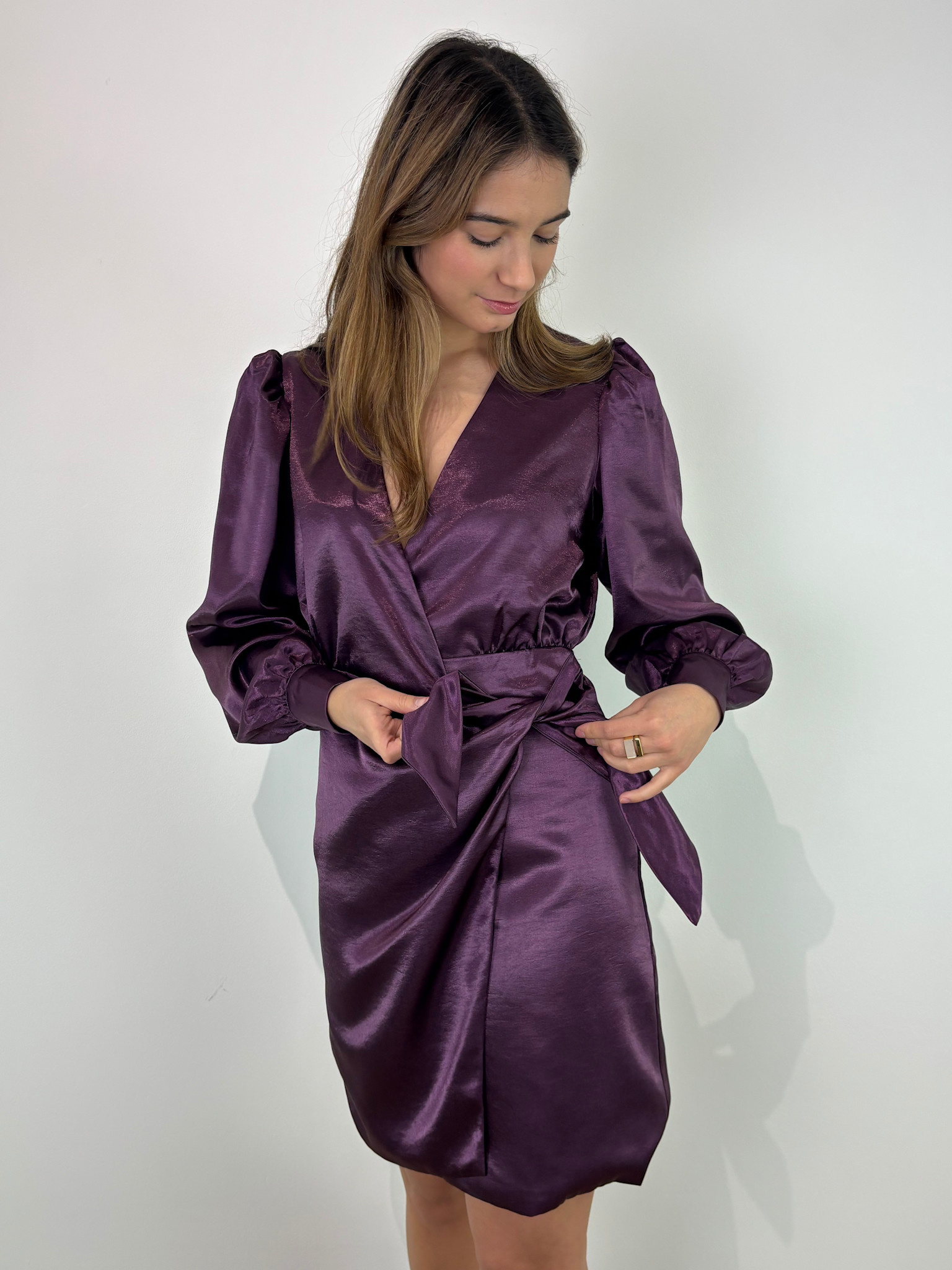 Daphea satin ballonsleeve dress Purple-2