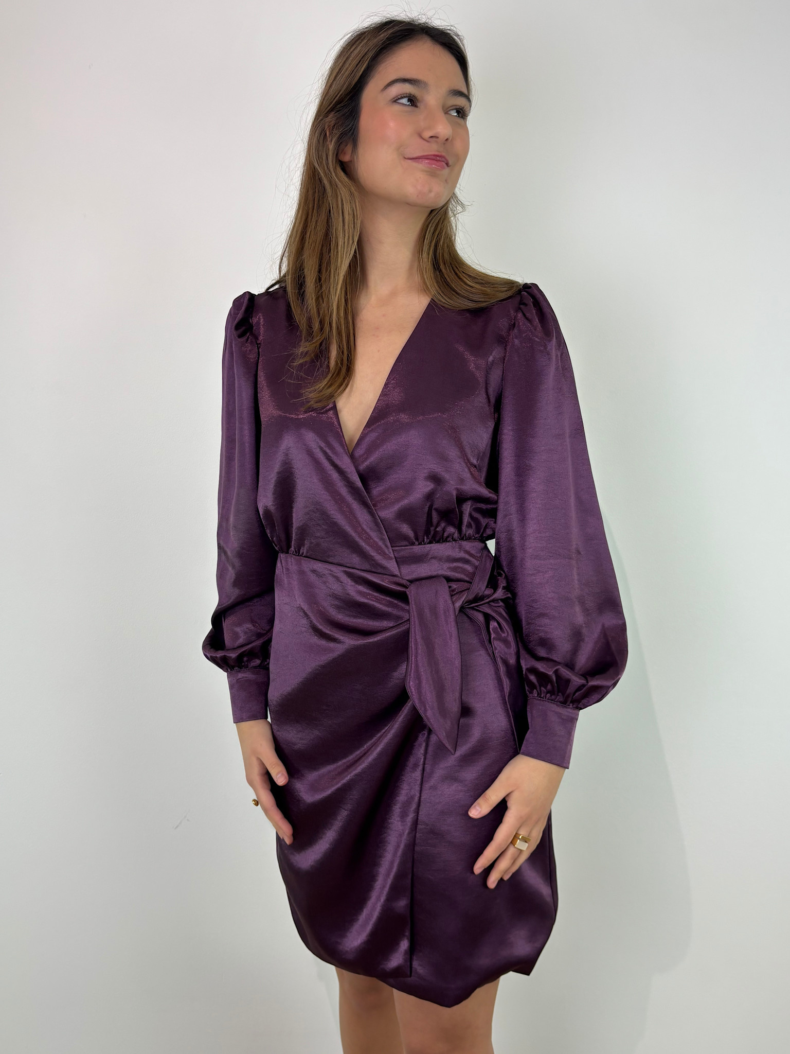 Daphea satin ballonsleeve dress Purple-1