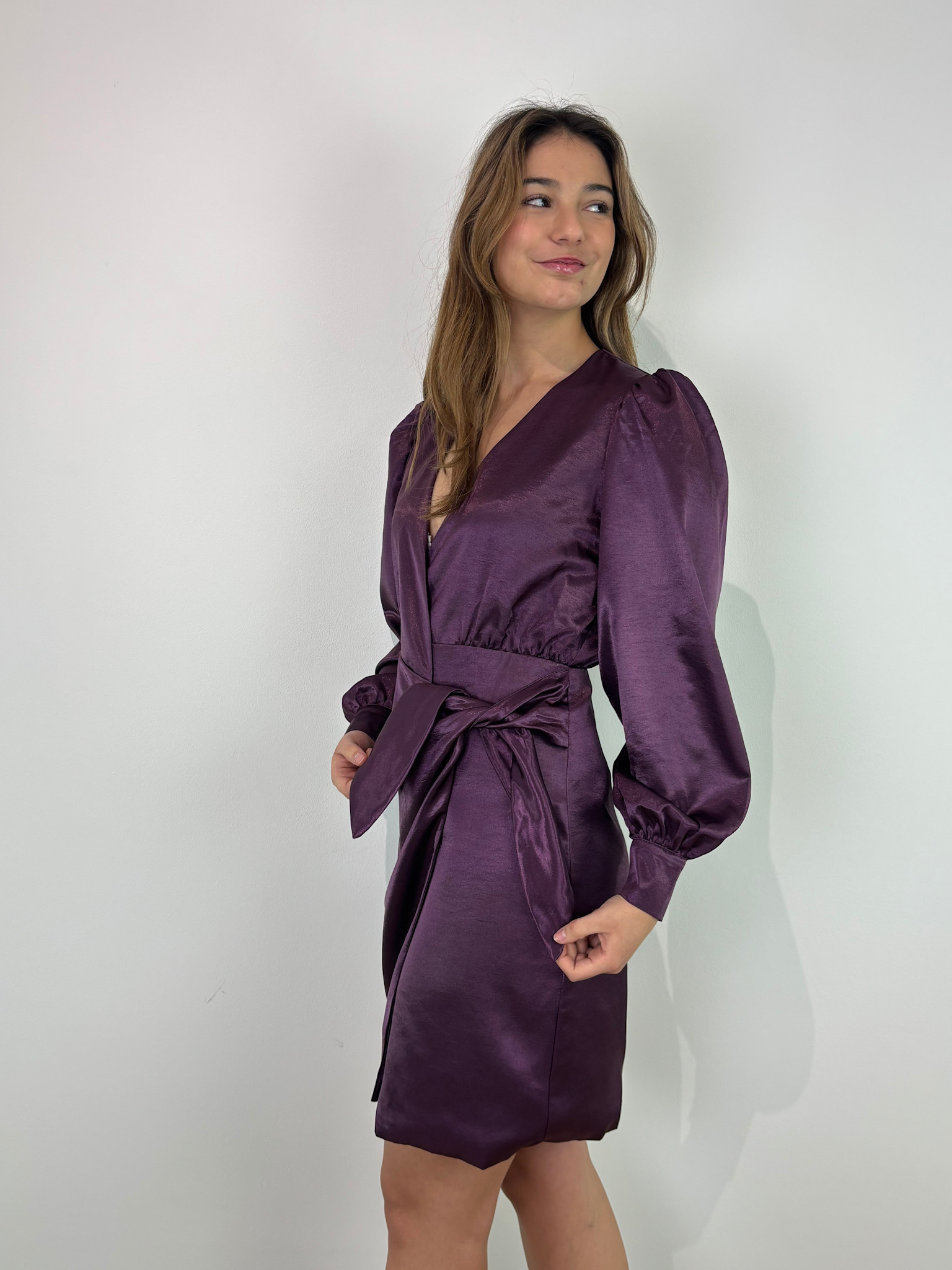 Daphea satin ballonsleeve dress Purple-5