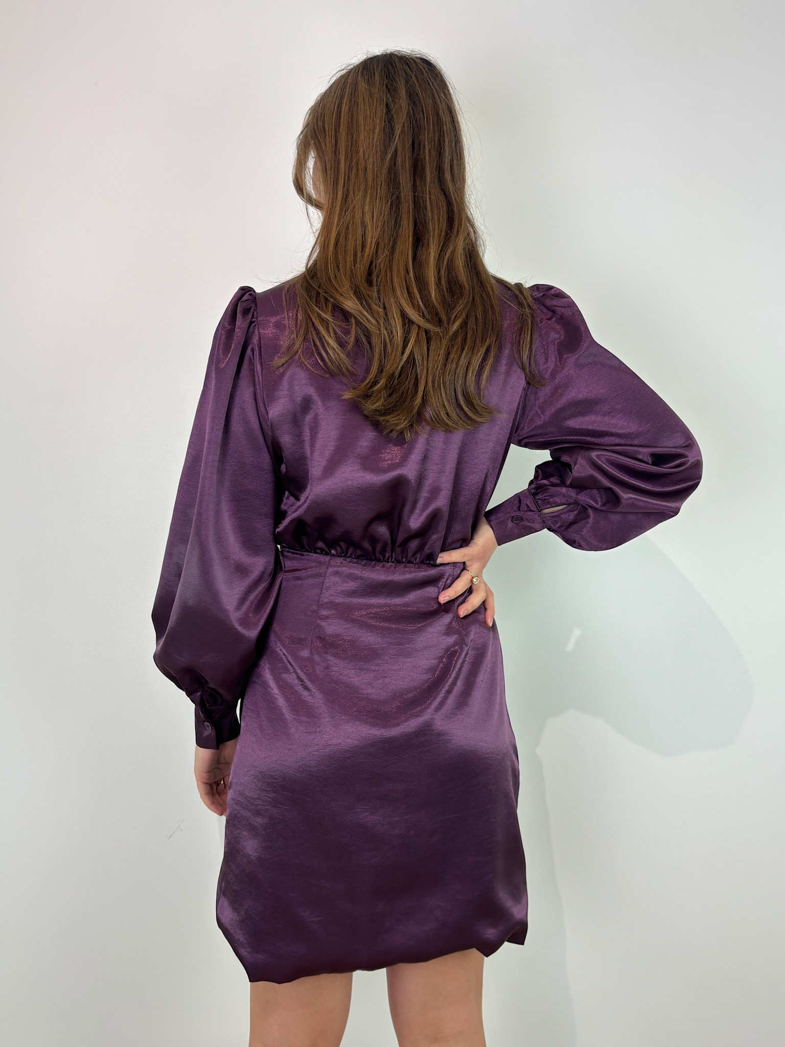 Daphea satin ballonsleeve dress Purple-4