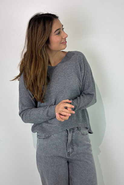 Kanza fine viscose basic knit top Grey