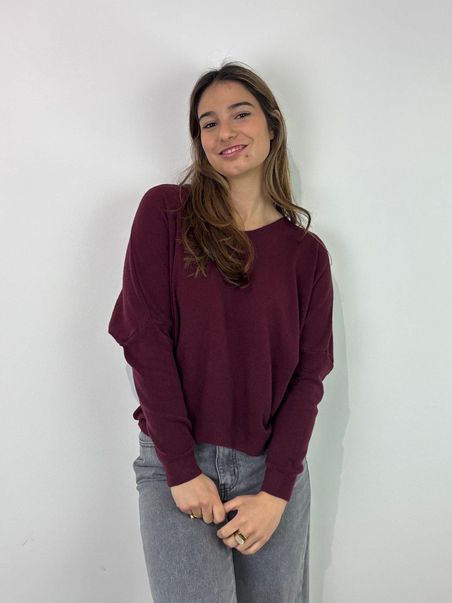 Kanza fine viscose basic knit top Burgundy-2