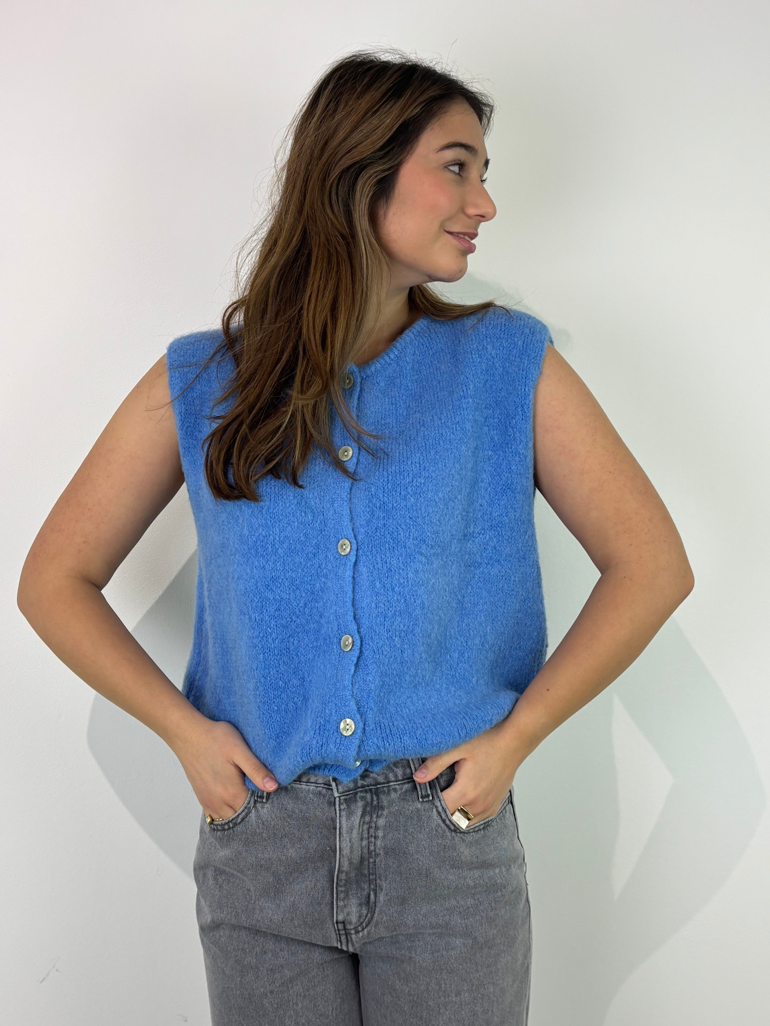Bouna Alpaca sleeveless cardigan gilet Sky Blue-1