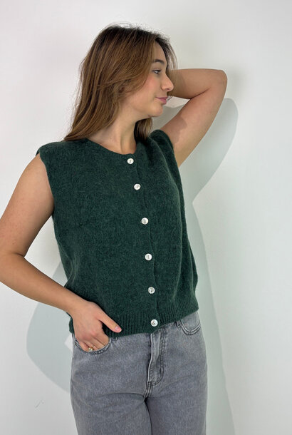 Bouna Alpaca sleeveless cardigan gilet Pine Green