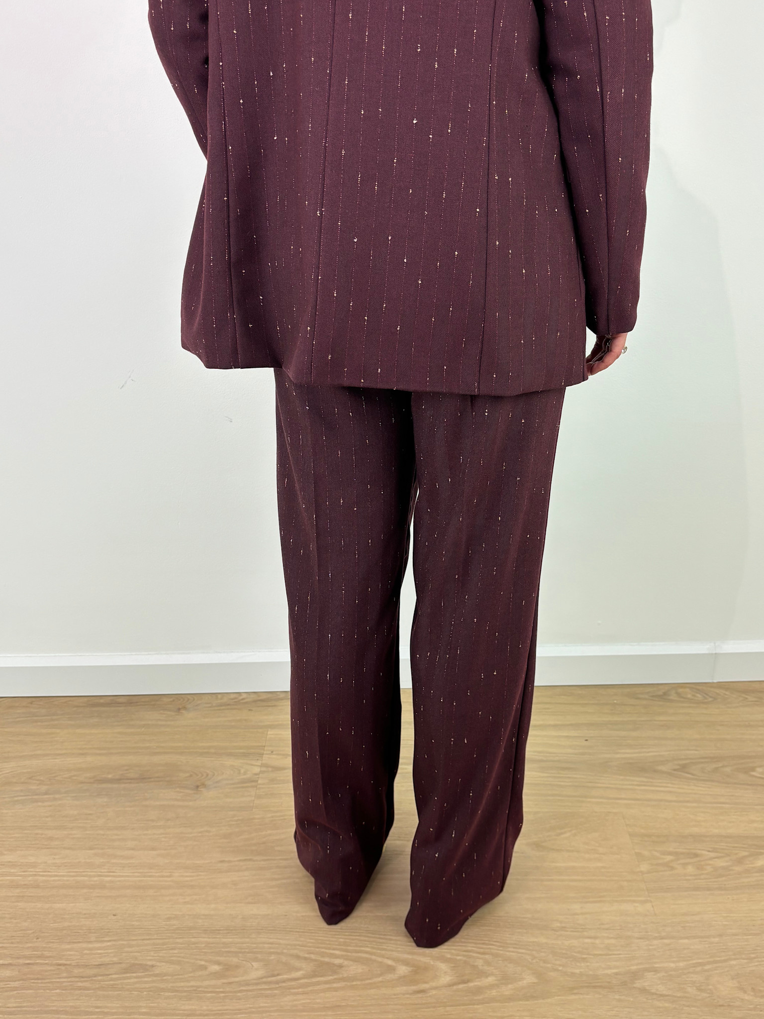 Prace lurex bouclé pinestripe trousser Burgundy-3