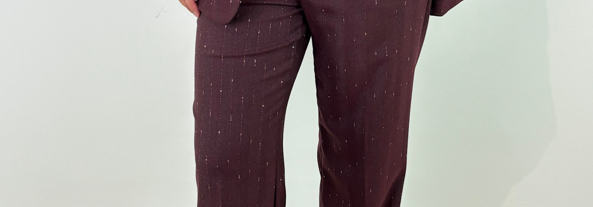 Prace lurex bouclé pinestripe trousser Burgundy
