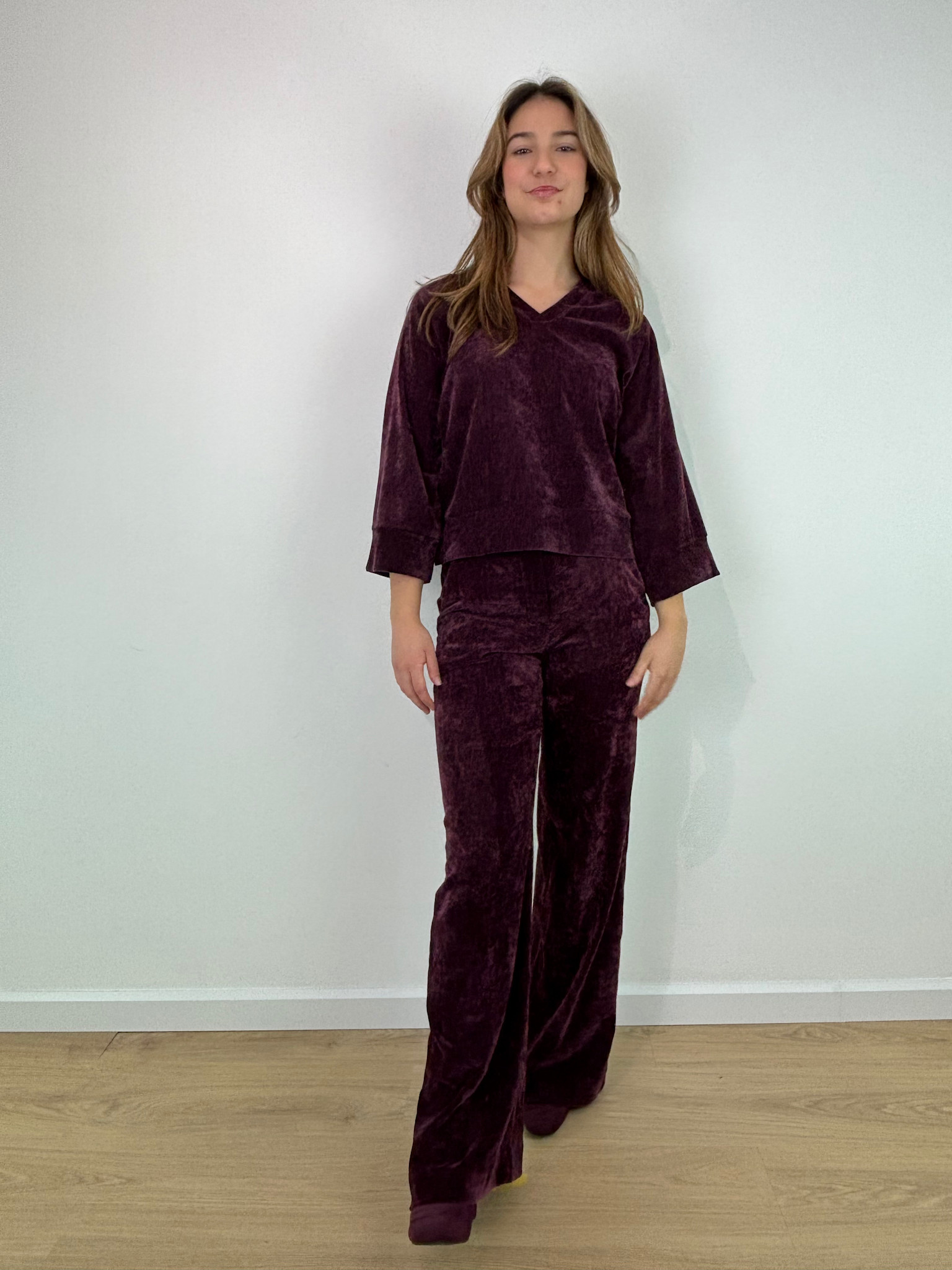 Parconi velvet homewear sweat pant Burgundy-5