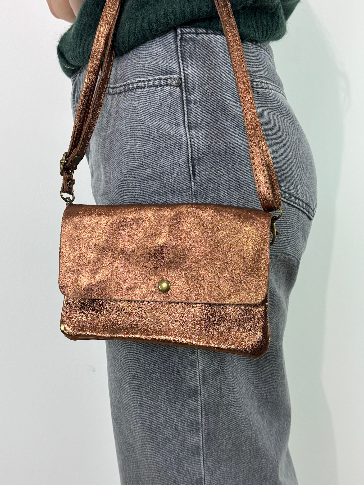 Louka metalic leather bag Bronze Brown-1