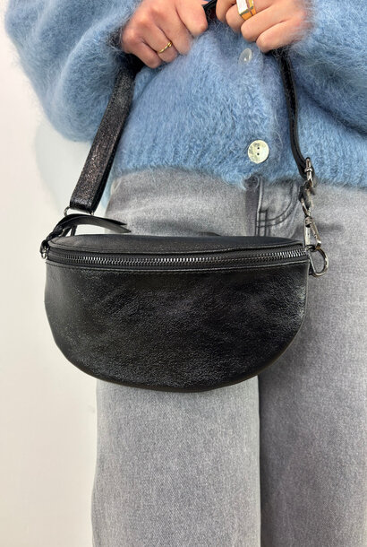 Clio leather metalic bum bag Black