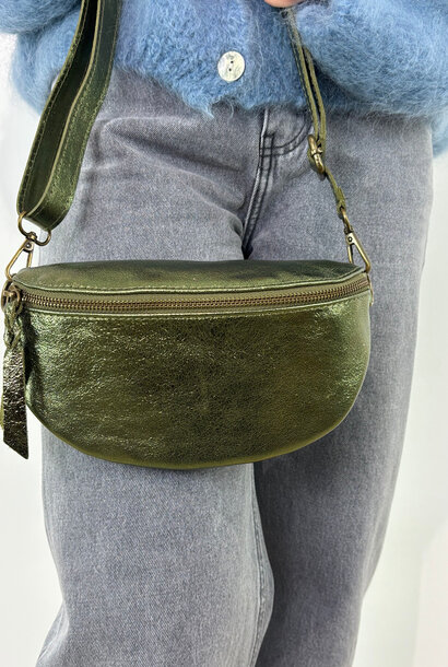Clio leather metalic bum bag Khaki Green