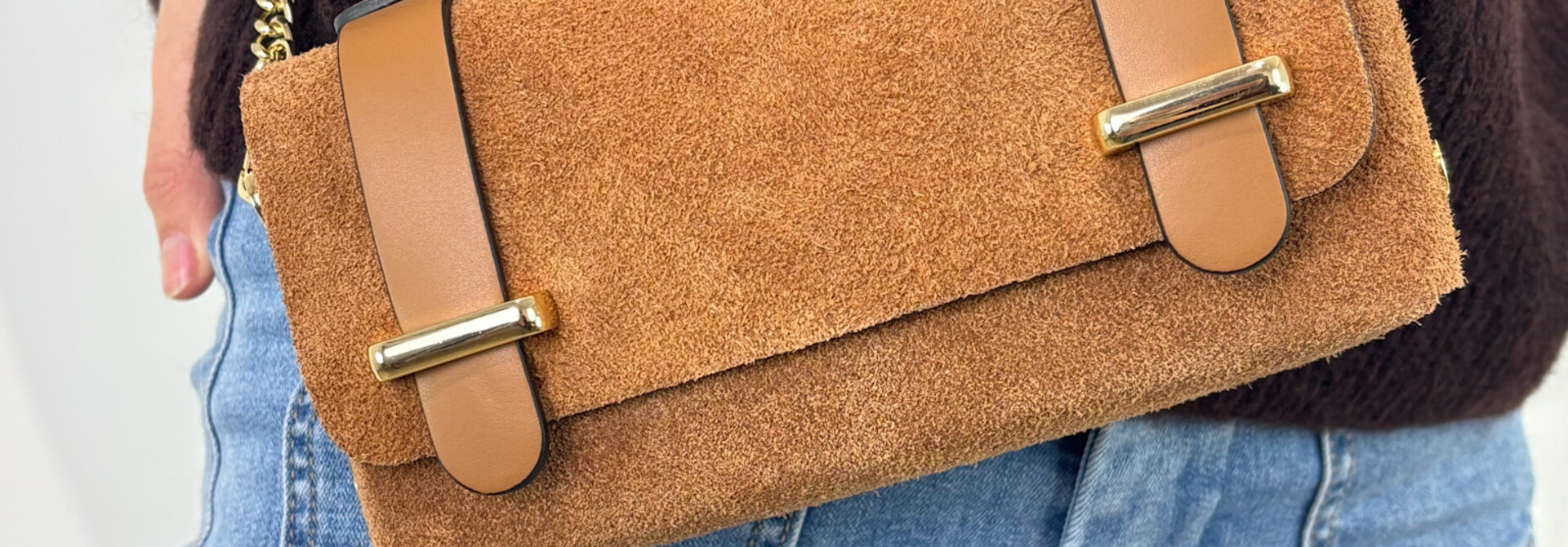 Ferretti suede genuine leather bag Camel