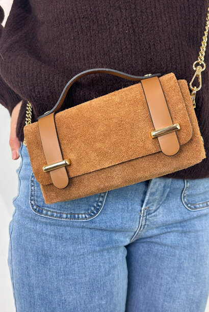 Ferretti suede genuine leather bag Camel