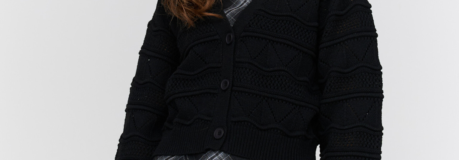 Ulla ajour ballonsleeve cardigan Black