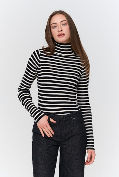 Ruby stripped rib turtleneck  Black
