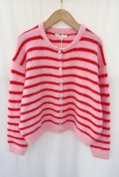 Noemié soft stripped knit cardigan Pink/Red
