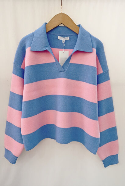 Thomas viscose stripped polo knit Blue/Pink