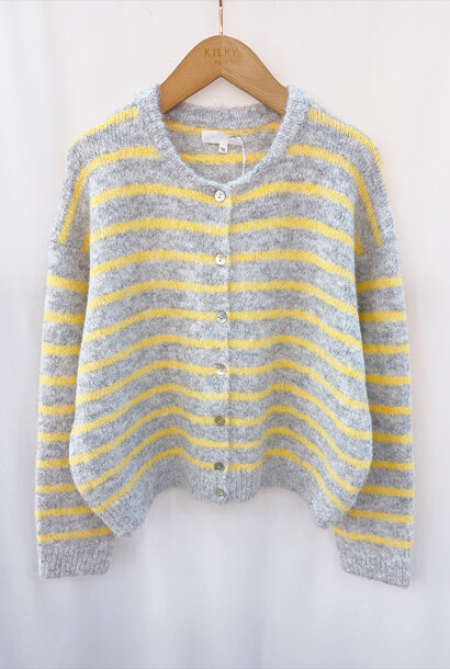 Noemié soft stripped knit cardigan Grey/Yellow