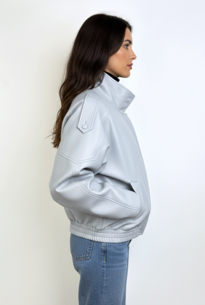 Dione statement funnel-neck leather jacket Ice Blue