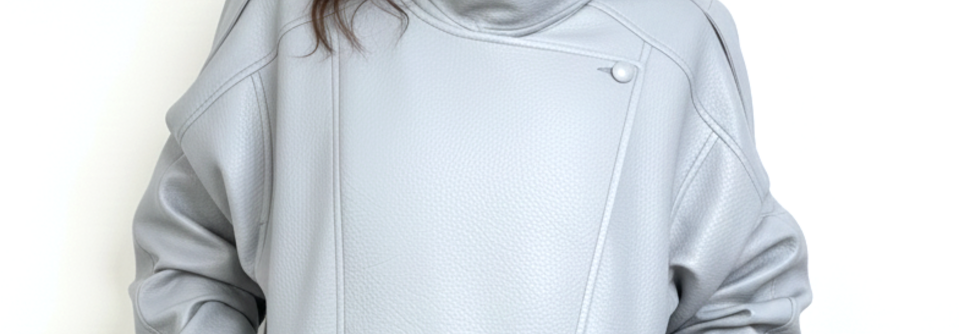 Dione statement funnel-neck leather jacket Ice Blue