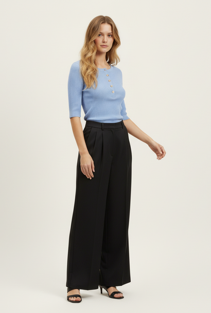 Charlie ribbed button-up knit t-shirt Light Blue