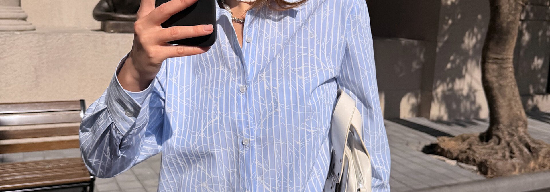 Fleur stripped broderie blouse Light Blue