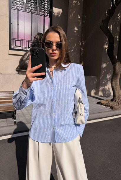 Fleur stripped broderie blouse Light Blue