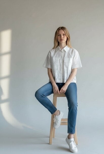 Norine polka dot broderie blouse White