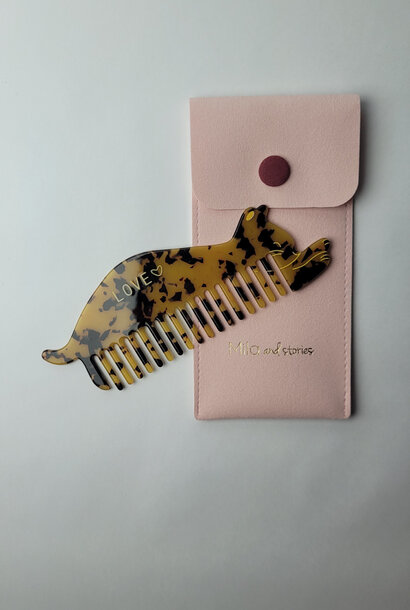 "Love Cat" hair comb with Pink poche