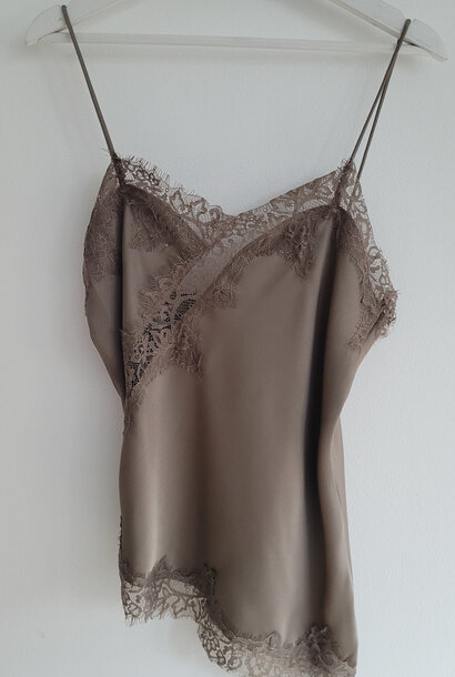 Michelle asymmetric lace top Taupe