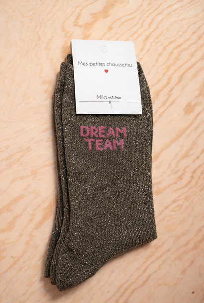 'Dream team' glitter sock Khaki