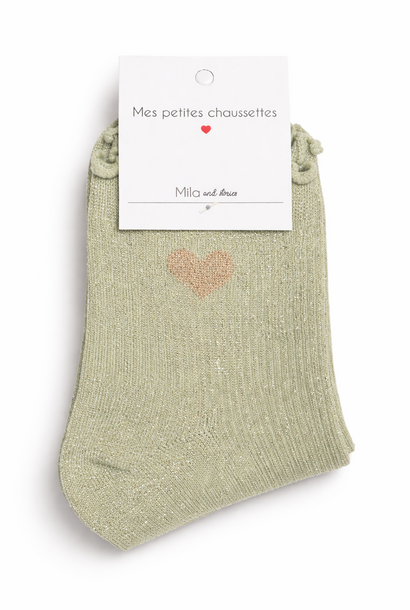 Frill heart short sneaker socks Matcha