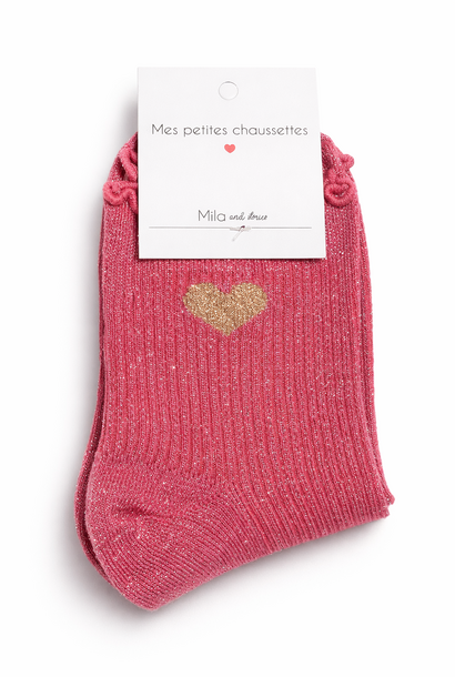 Frill heart short sneaker socks Fushia