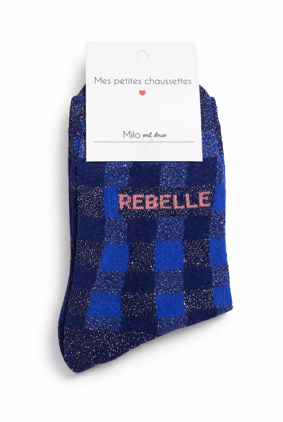 'Rebelle' checkered sparkle socks Cobalt
