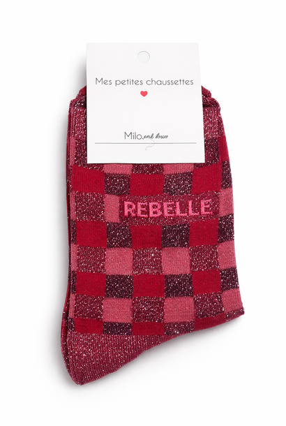 'Rebelle' checkered sparkle socks Burgundy