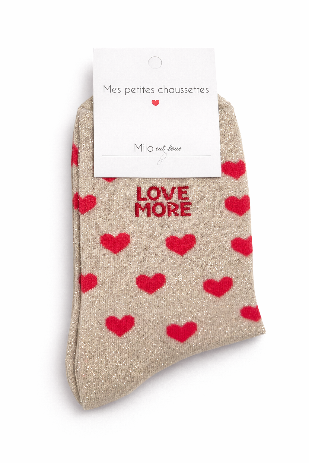 'Love More' sparkle socks Beige-1