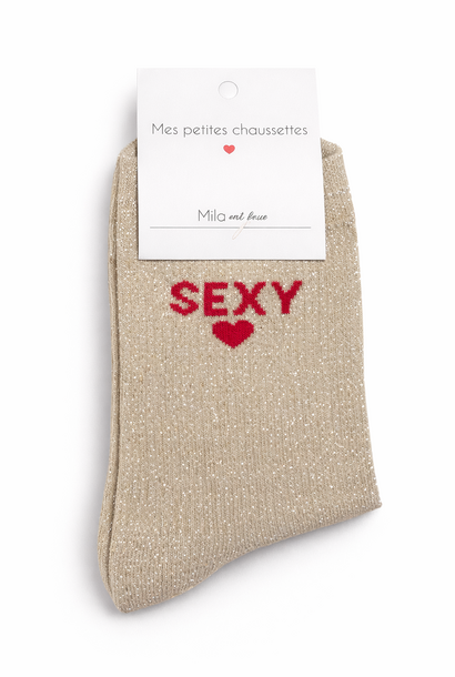 'Sexy' glitter sock Beige