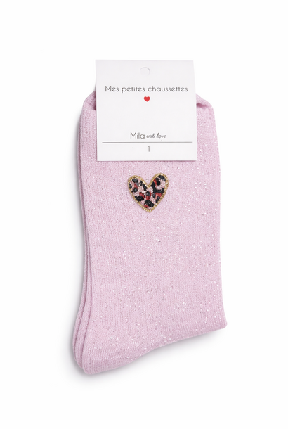 Leo heart sparkle socks Pink