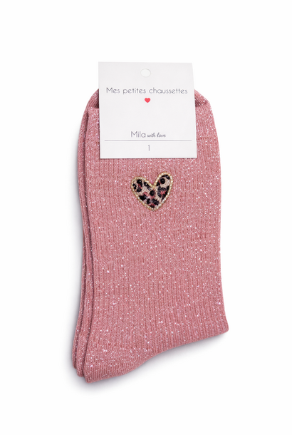 Leo heart sparkle socks Old Rose
