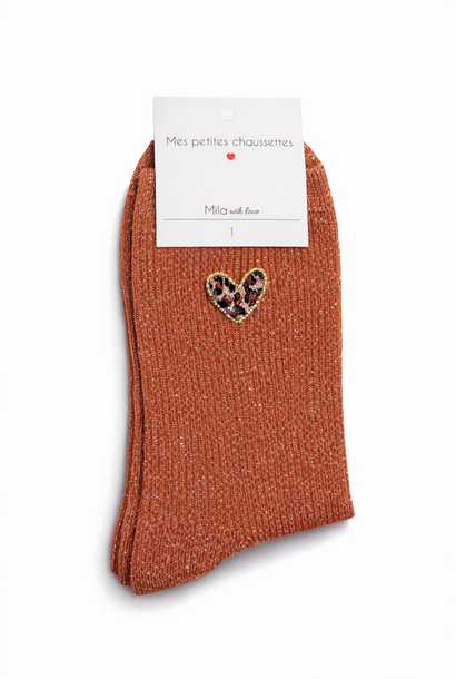 Leo heart sparkle socks Camel