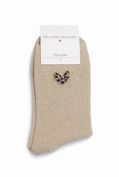 Leo heart sparkle socks Beige