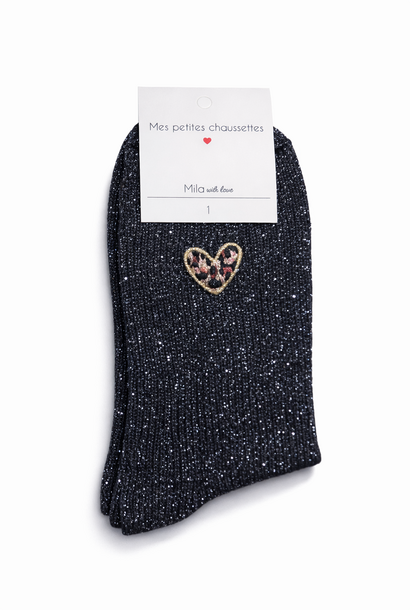 Leo heart sparkle socks Black