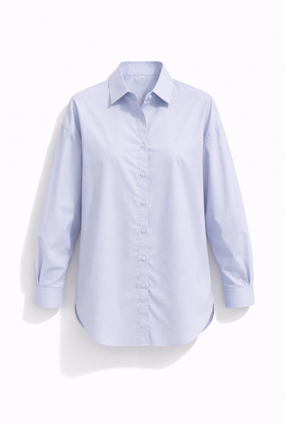 Polly long basic poplin cotton blouse Light Blue