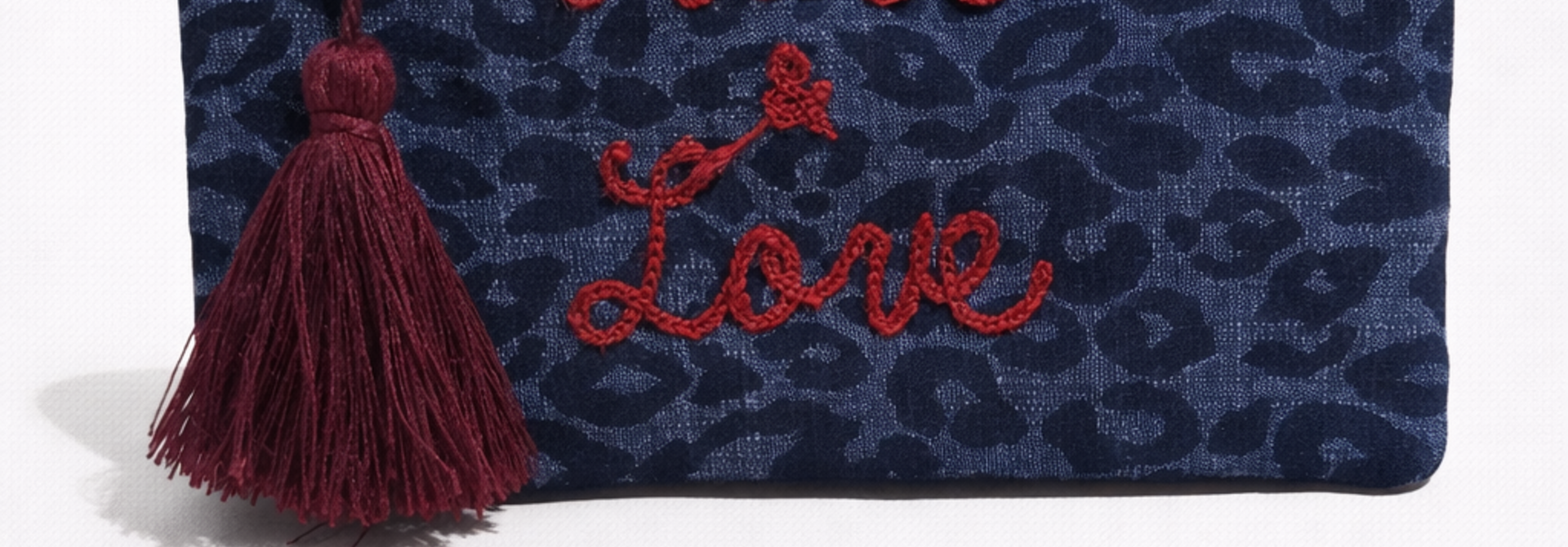 'Peace & Love' litte clutch Denim Leopard