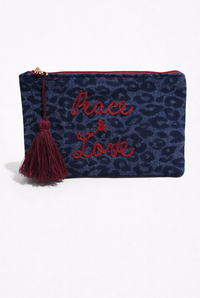 'Peace & Love' litte clutch Denim Leopard