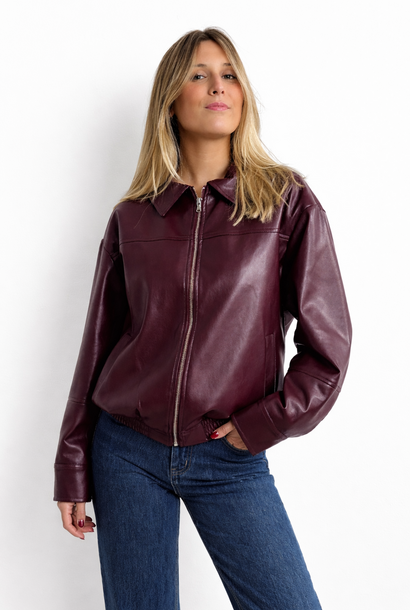 Mona leather bomber jacket Burgundy
